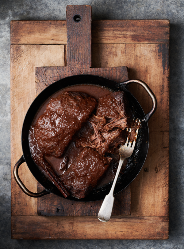 Pulled brisket with cherries, star anise and hoisin sauce