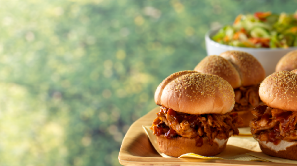 Pulled chicken sliders with root beer barbecue sauce