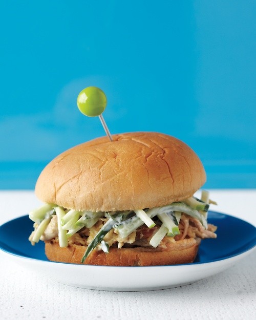 Pulled chicken with apple-cucumber slaw