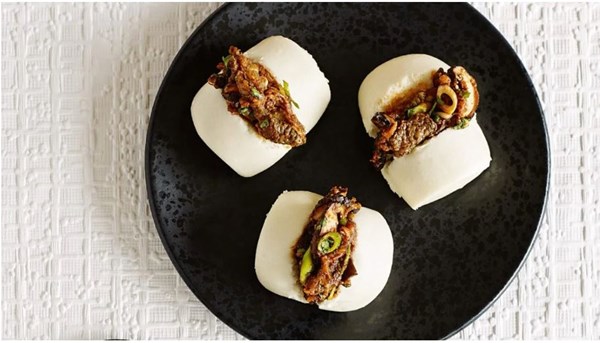 Pulled eggplant with shiitake
