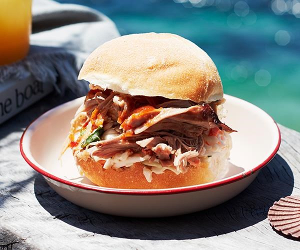 Pulled pork buns with classic slaw