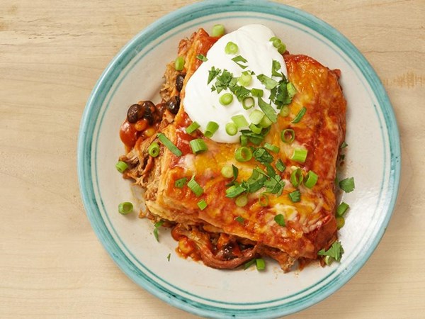 Pulled pork enchilada casserole