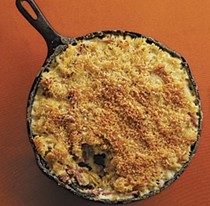 Pulled-pork macaroni and cheese with caramelized onions and four cheeses