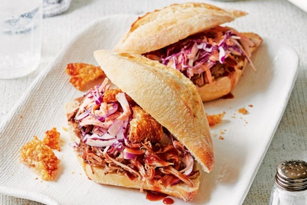 Pulled pork sandwiches with red cabbage slaw