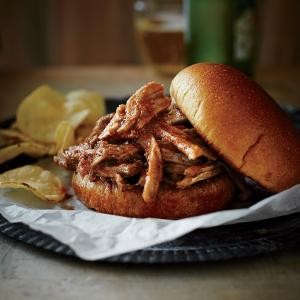 Pulled pork sandwiches with Sriracha BBQ sauce