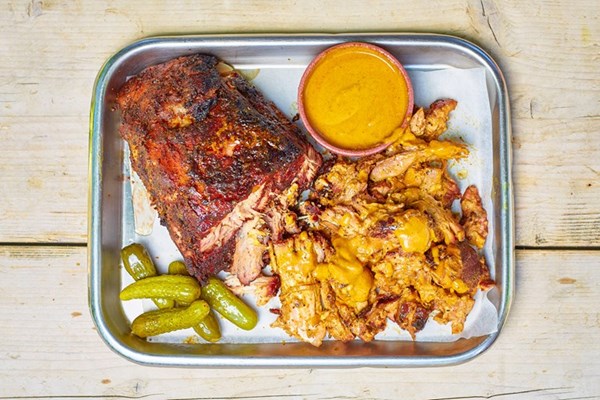 Pulled pork with Carolina gold barbecue sauce