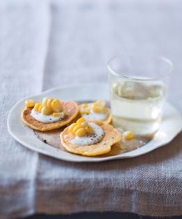 Pumpkin & corn blinis with sour cream
