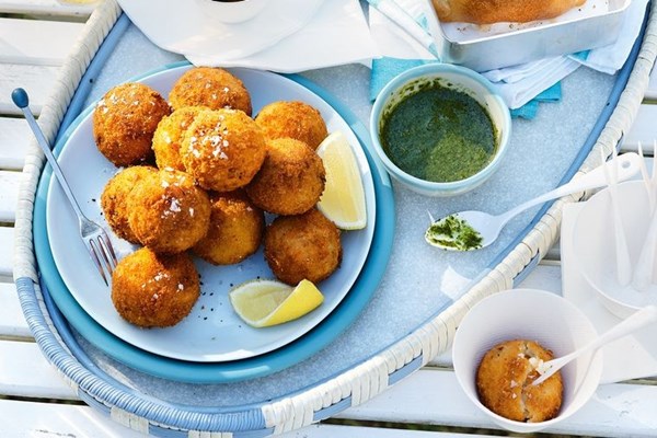 Pumpkin & Parmesan arancini with salsa verde
