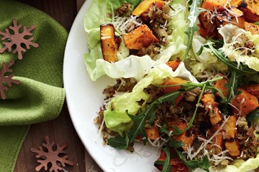 Pumpkin & rocket salad with herb stuffing crumbs