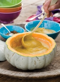 Pumpkin and apple soup with chestnuts