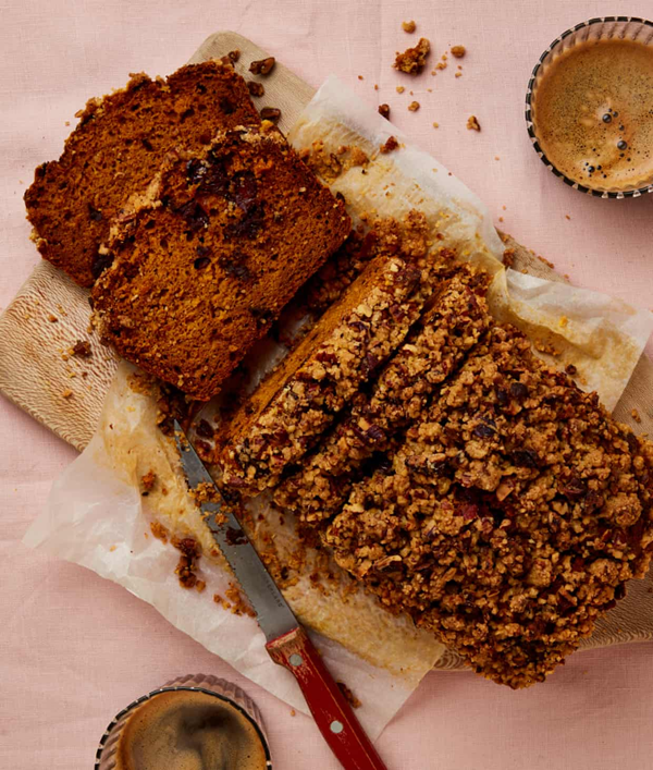 Pumpkin and chocolate crumble loaf cake