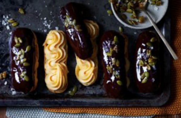 Pumpkin and chocolate eclairs