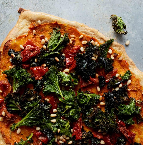 Pumpkin and crispy kale pizza