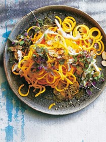 Pumpkin and orange salad with poached chicken