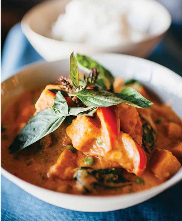 Pumpkin and peas in a light coconut curry