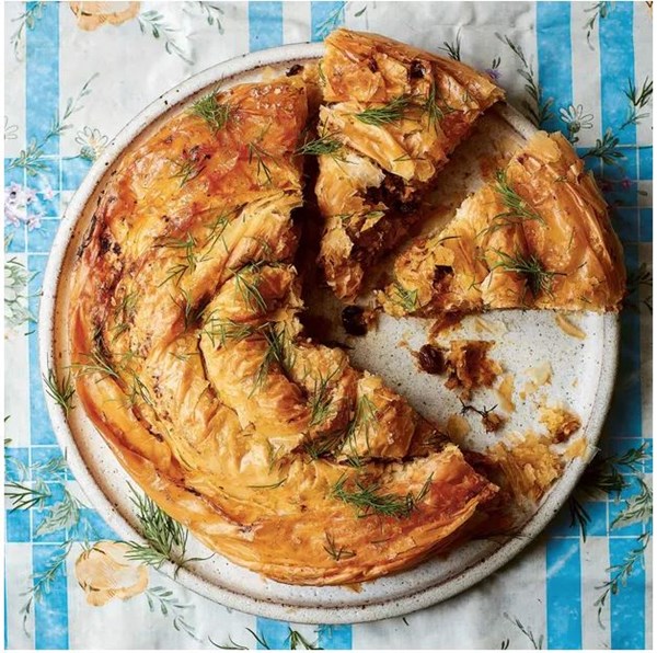 Pumpkin and raisin pie with harissa (Kolokithopita)