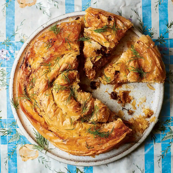 Pumpkin and raisin pie with harissa (Kolokithopita)