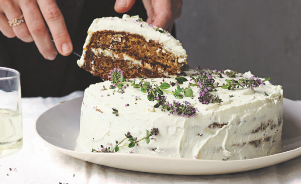 Pumpkin and sage cake with thyme and feta frosting