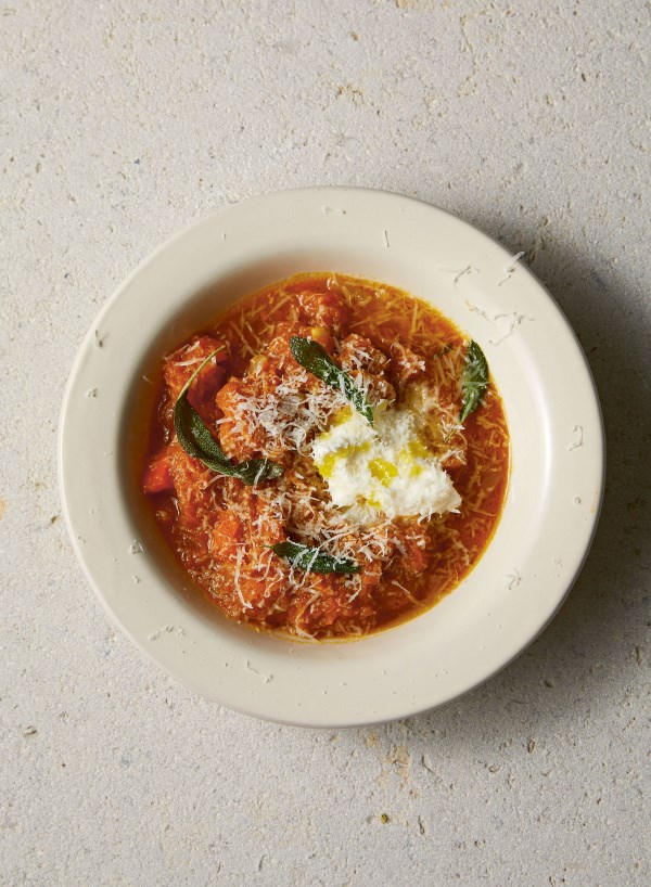 Pumpkin and sage soup with mascarpone