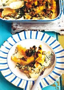 Pumpkin and spinach gratin 