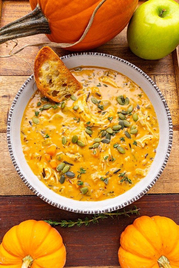 Pumpkin and turkey wild rice soup