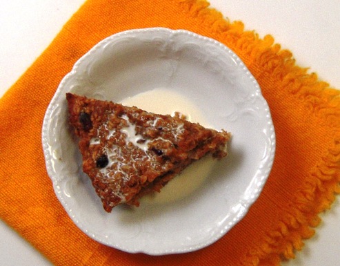 Pumpkin baked oatmeal with brandied cranberries and white chocolate