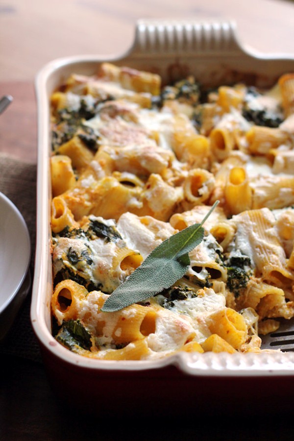Pumpkin baked ziti with sage