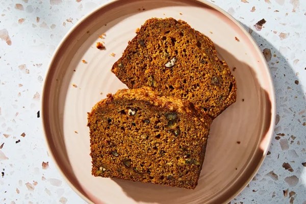 Pumpkin banana bread with toasty pecans