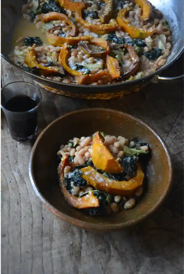 Pumpkin, beans, greens and cheese