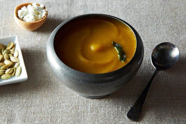 Pumpkin beer and goat cheese soup