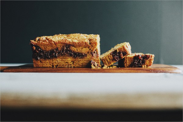 Pumpkin bread with toasted walnut cinnamon swirl