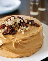 Pumpkin cake with caramel-cream cheese frosting