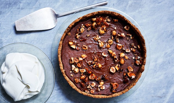 Pumpkin-caramel tart with toasted-hazelnut crust