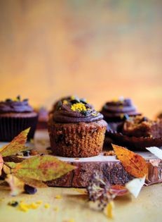 Pumpkin chai spice cupcakes with dark chocolate ganache