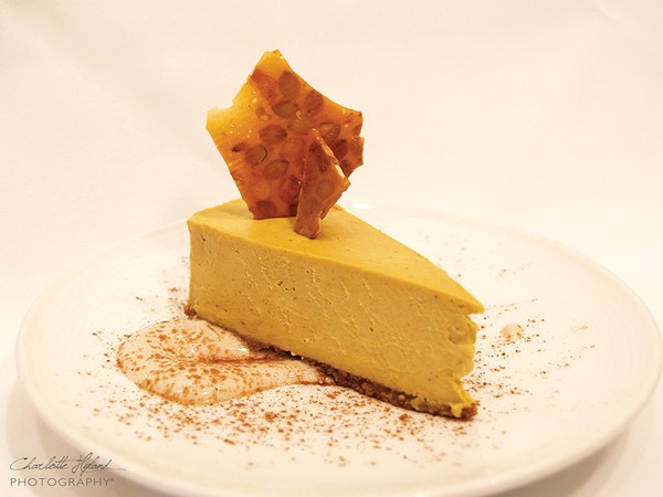 Pumpkin cheesecake with bourbon-brown sugar cream