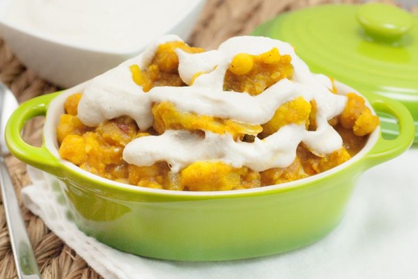Pumpkin chickpea cauliflower curry with fresh cream sauce