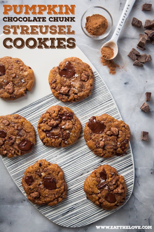 Pumpkin chocolate chip cookie with pumpkin spice streusel