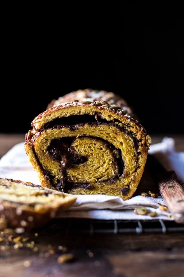 Pumpkin chocolate cinnamon swirl brioche bread