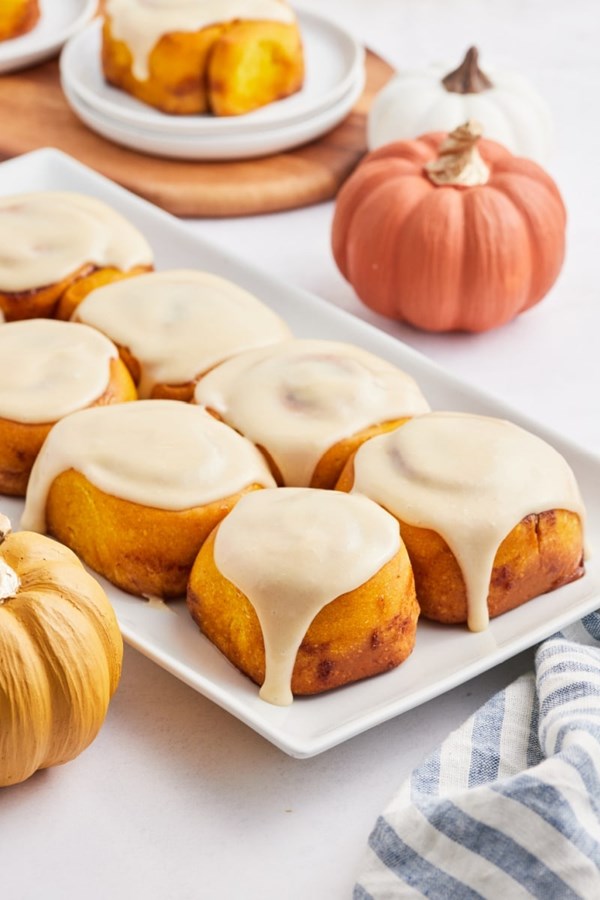 Pumpkin cinnamon rolls with maple icing