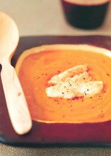 Pumpkin, coconut and lemongrass soup with cod