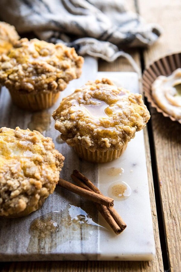 Pumpkin coffee cake muffins with cinnamon honey butter
