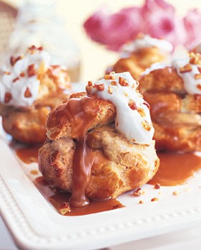 Pumpkin custard profiteroles with maple caramel