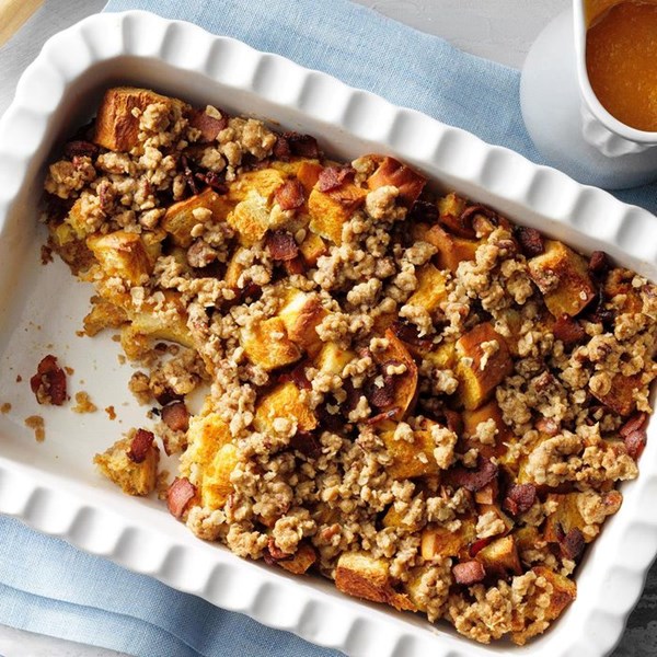 Pumpkin French toast with bacon maple syrup