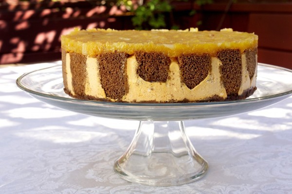 Pumpkin gingerbread charlotte with caramelized pineapple