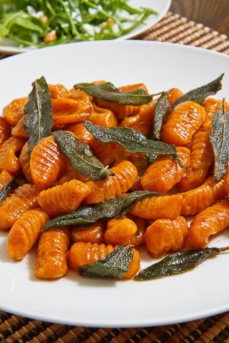 Pumpkin gnocchi in a brown butter and sage sauce