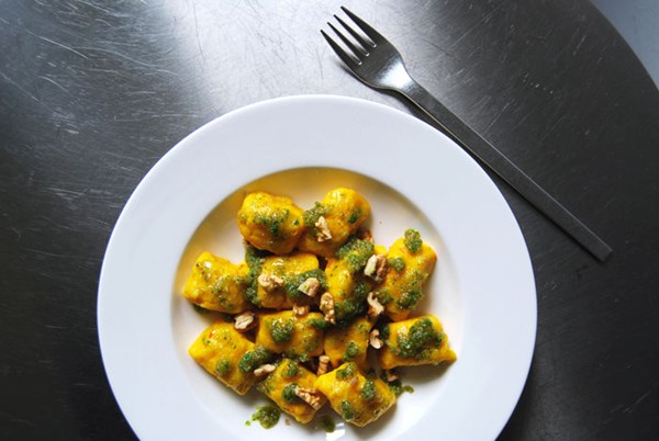 Pumpkin gnocchi with walnut pesto