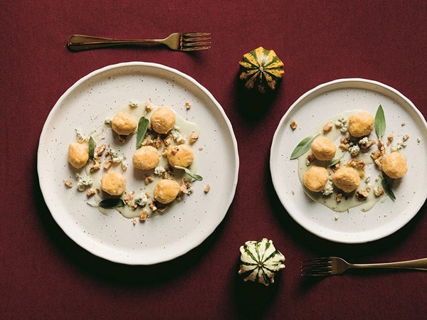 Pumpkin gnudi with blue cheese