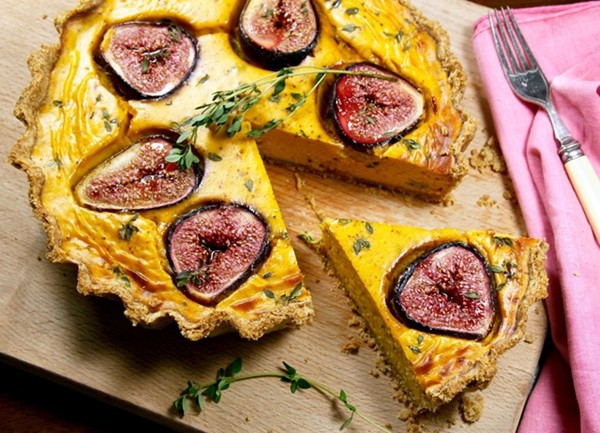 Pumpkin, goat’s cheese and fig tart with lemon thyme