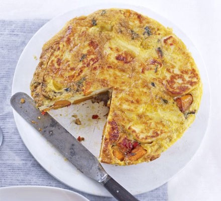 Pumpkin, halloumi and chilli omelette