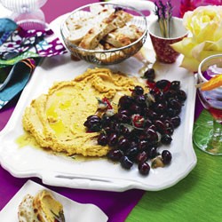 Pumpkin hummus with marinated olives